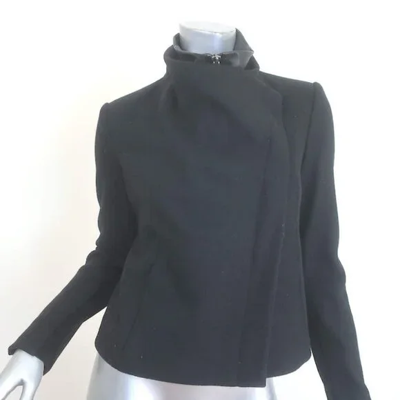Helmut Lang Radar Double-Zip Jacket Black Felt & Lamb Leather Size Petite